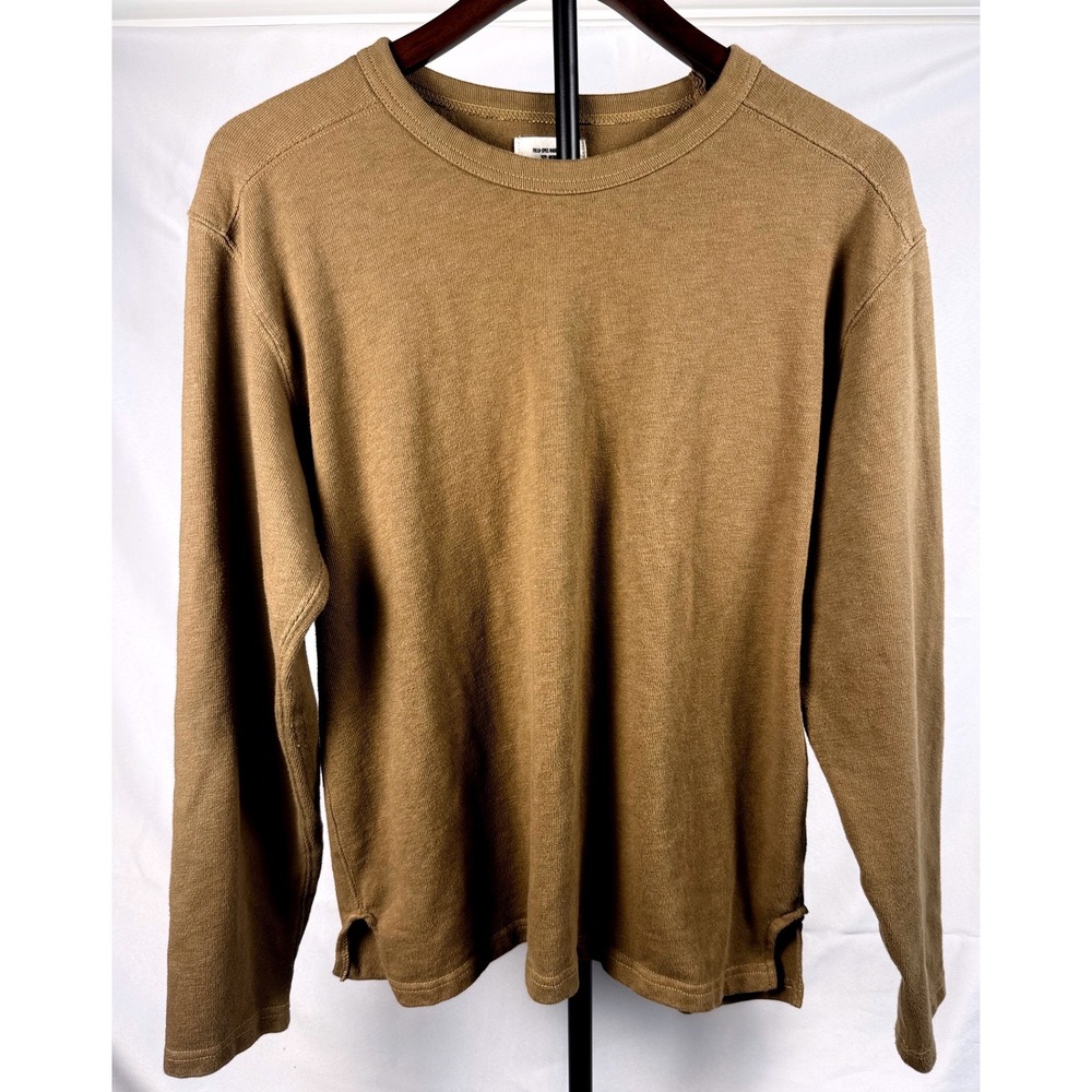 Buck Mason Mens Medium Field-Spec Rugby Crew Camel Brown Cotton Workwear Minimal